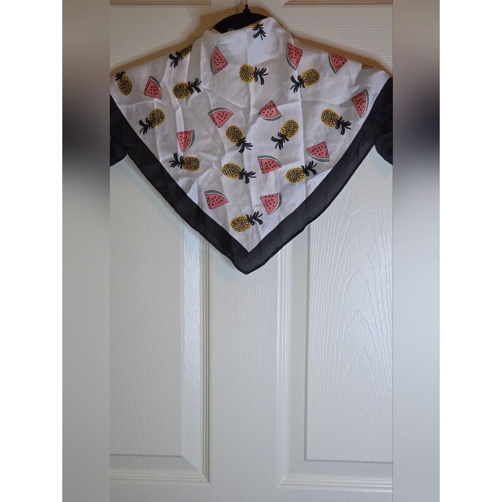 Forever 21 Fruit Print Satin White Pink Yellow Women's Scarf or Bandana 10"×5"